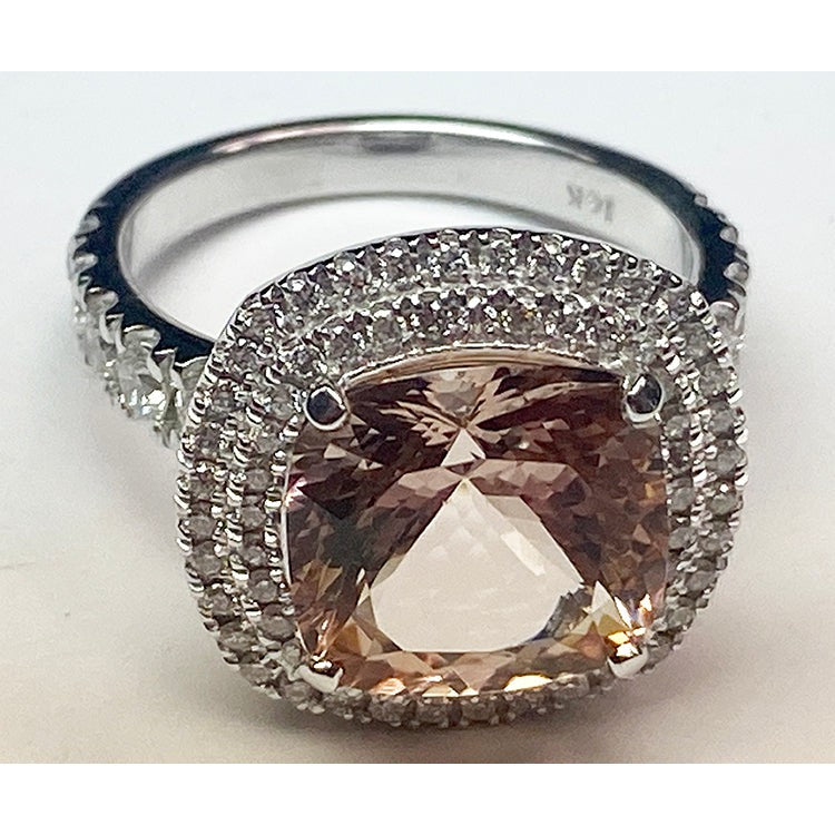 Cushion Morganite Diamond Ring