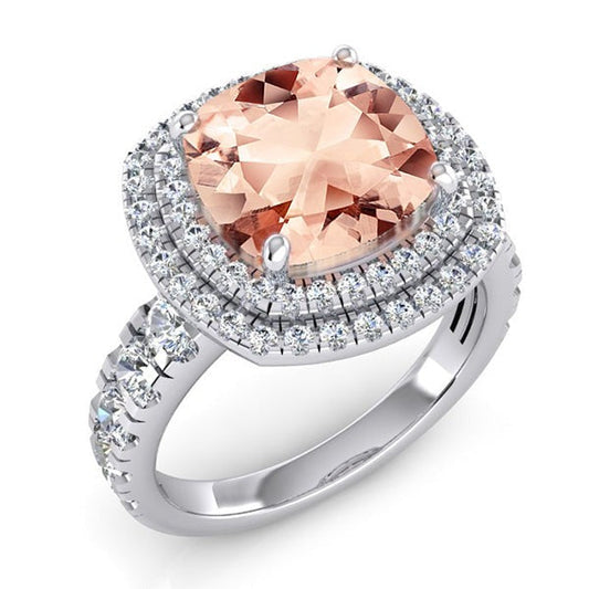 Cushion Morganite Diamond Ring