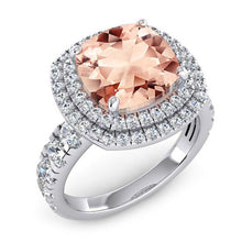 Cushion Morganite Natural Earth Mined Diamond Ring