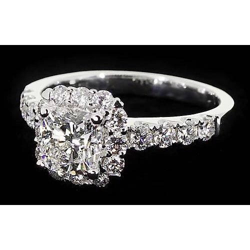 Cushion Natural Diamond Engagement Ring Halo 2 Carats White Gold 14K 2