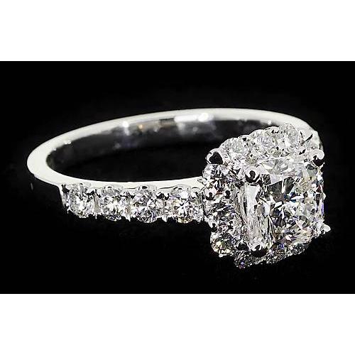 Cushion Natural Diamond Engagement Ring Halo 2 Carats White Gold 14K 3