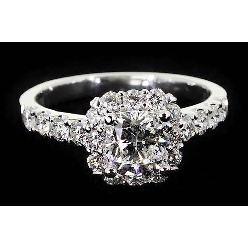 Cushion Natural Diamond Engagement Ring Halo 2 Carats White Gold 14K