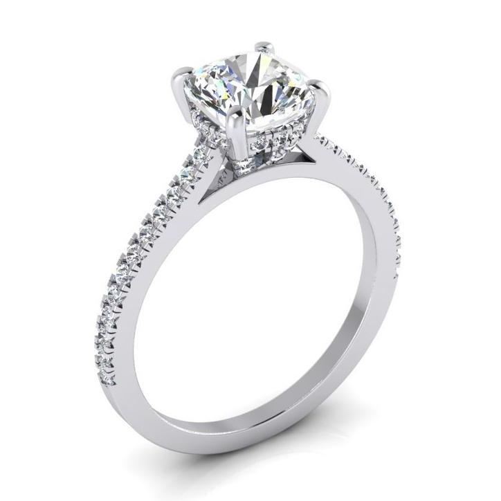 Cushion Natural Diamond Engagement Ring White Gold Setting 2 Carats