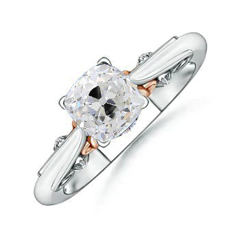 Cushion Natural Diamond Old Miner Ring Solitaire 1.50 Carats Filigree Two Tone