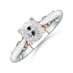 Cushion Natural Diamond Old Miner Ring Solitaire 1.50 Carats Filigree Two Tone