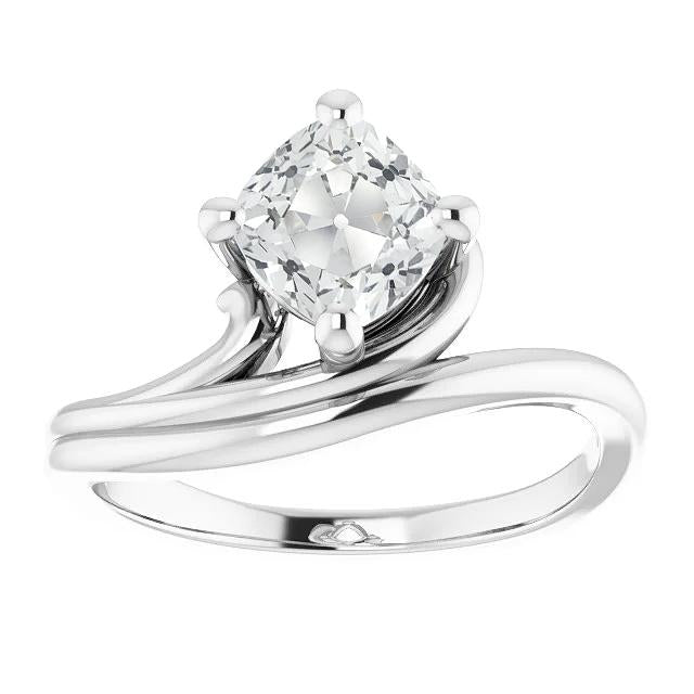Cushion Old Cut Genuine Diamond Solitaire Ring 4 Prong Split Shank 5 Carats