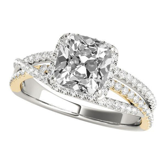 Cushion Old Cut Natural Diamond Halo Ring Triple Split Shank 9.50 Carats