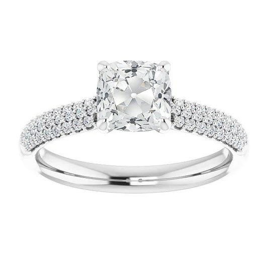 Cushion Old Cut Natural Diamond Ring With Multi-Row Accents Gold 6.50 Carats