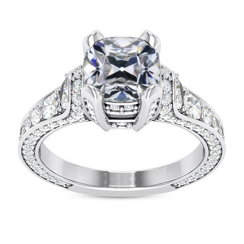 Cushion Old Cut Natural Earth Mined Diamond Engagement Ring 14K White Gold 9.50 Carats