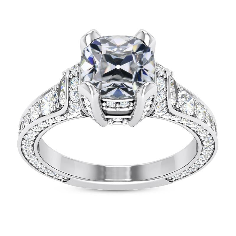 Cushion Old Cut Real Diamond Engagement Ring 14K White Gold 9.50 Carats