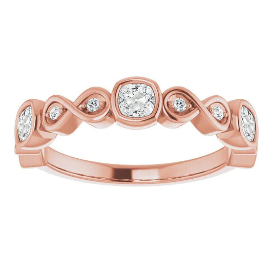 Cushion Old Cut Real Diamond Half Eternity Band Bezel Set 5.25 Carats