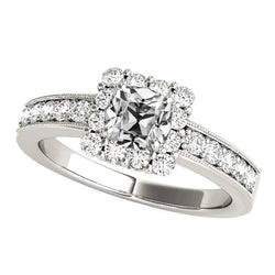 Cushion Old Cut Real Diamond Halo Ring With Accents 4.75 Carats Milgrain