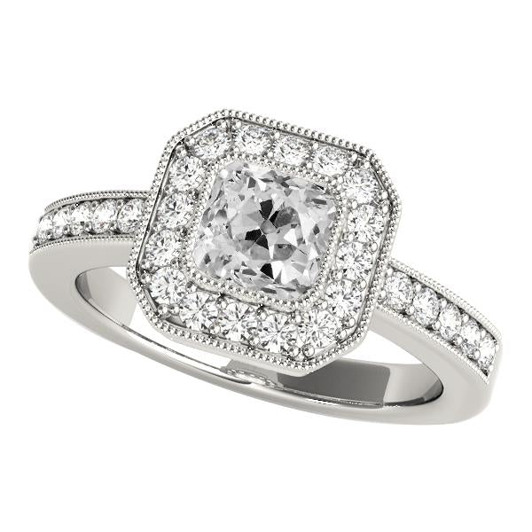 Cushion Old Cut Real Diamond Halo Ring With Accents 5.75 Carats Bezel Set