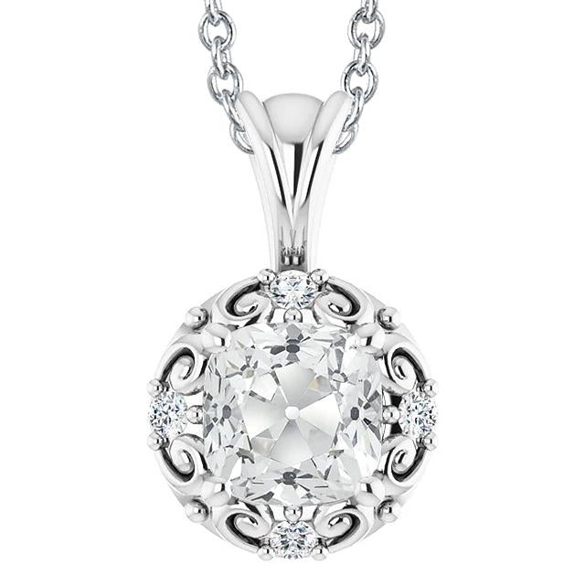 Cushion Old Cut Natural Earth Mined Diamond Pendant Slide Necklace 6 Carats Gold 14K
