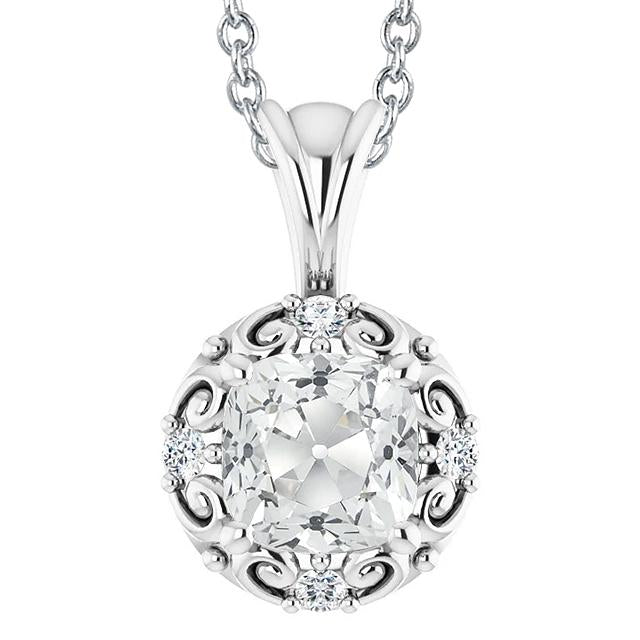Cushion Old Cut Real Diamond Pendant Slide Necklace 6 Carats Gold 14K