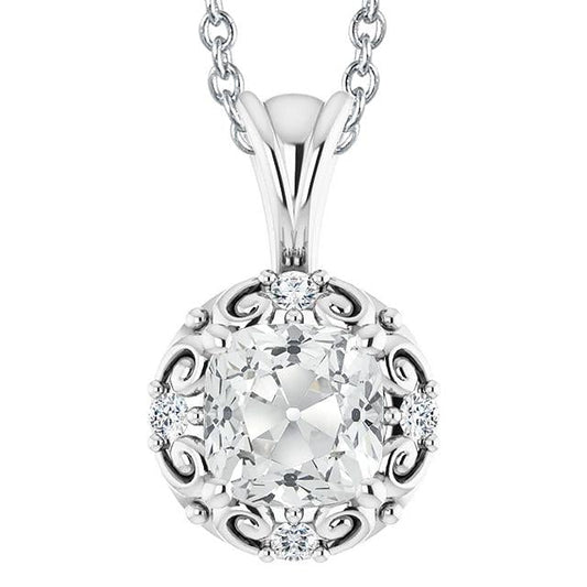 Cushion Old Cut Natural Earth Mined Diamond Pendant Slide Necklace 6 Carats Gold 14K