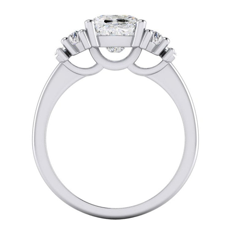 Cushion Old Cut Real Diamond Ring 4.50 Carats With Marquise & Half Moons