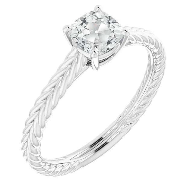 Cushion Old Cut Real Diamond Solitaire Ring Prong Set Rope Style 3 Carats