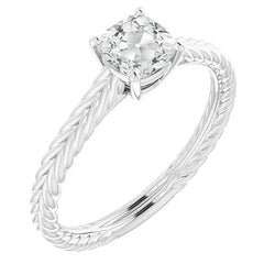 Cushion Old Cut Real Natural Earth Mined Diamond Solitaire Ring Prong Set Rope Style 3 Carats