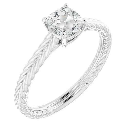 Cushion Old Cut Real Diamond Solitaire Ring Prong Set Rope Style 3 Carats