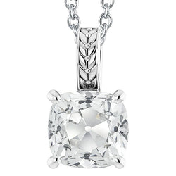 Cushion Old Cut Solitaire Real Diamond Pendant 5 Carats Slide Chain