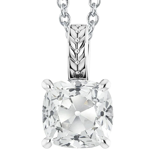 Cushion Old Cut Solitaire Real Diamond Pendant 5 Carats Slide Chain