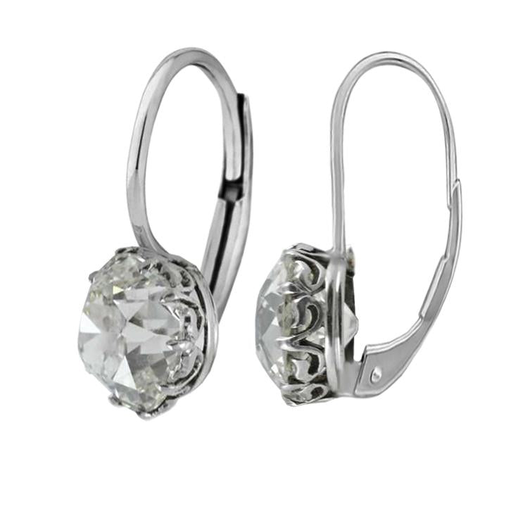 Cushion Old Mine Cut 3 Carats Genuine Diamonds Studs Earring