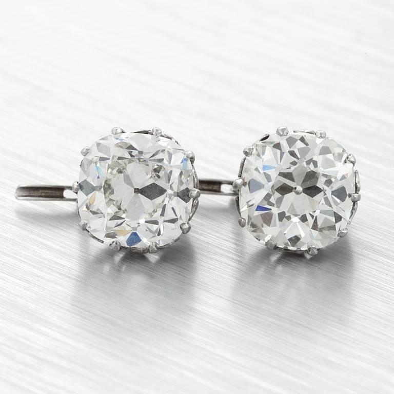 Cushion Old Mine Cut 3 Carats Genuine Diamonds Studs Earring White Gold 14K