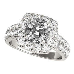 Cushion Old Mine Cut Real Diamond Halo Ring Double Shank 9.50 Carats