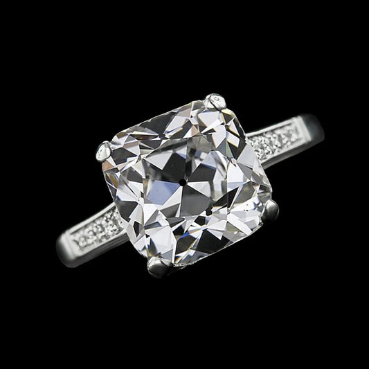 Cushion Old Mine Cut Real Diamond Ring 8 Carats Gold Ladies Jewelry