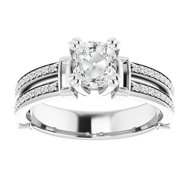 Cushion Old Mine Cut Real Diamond Ring Double Prong Channel Set 5.25 Carats