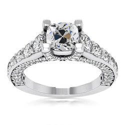Cushion Old Mine Cut Natural Earth Mined Diamond Ring With Accents Gold 8 Carats