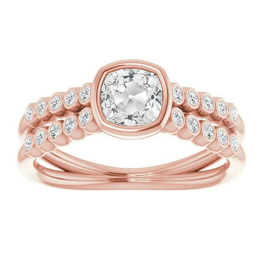 Cushion Old Miner Genuine Diamond Wedding Ring Bezel Set 4.25 Carats