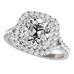 Cushion Old Miner Natural Earth Mined Diamond Double Halo Ring Split Shank 9.50 Carats