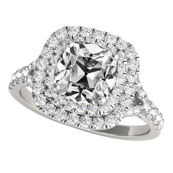 Cushion Old Miner Natural Diamond Double Halo Ring Split Shank 9.50 Carats