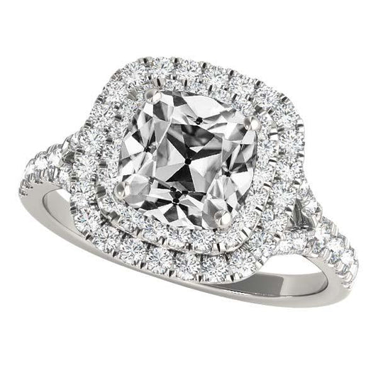 Cushion Old Miner Natural Diamond Double Halo Ring Split Shank 9.50 Carats