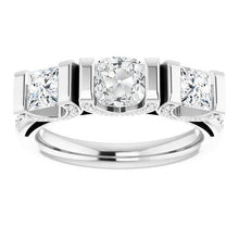 Cushion Old Miner Natural Diamond Ring 3 Stone Style Bar Set 9 Carats Gold 14K