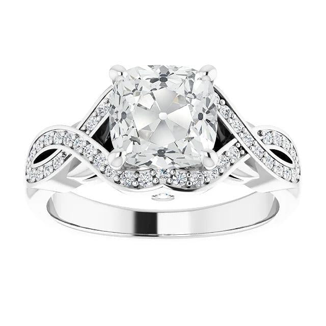 Cushion Old Miner Natural Diamond Ring Infinity Style Split Shank 6.75 Carats