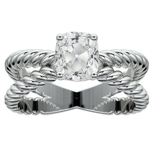 Cushion Old Miner Natural Diamond Solitaire Ring Split Rope Style 3.75 Carats