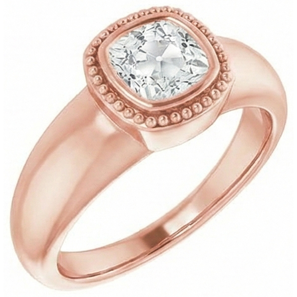 Cushion Old Miner Natural Earth Mined Diamond Solitaire Ring Bezel Beaded Style 2 Carats
