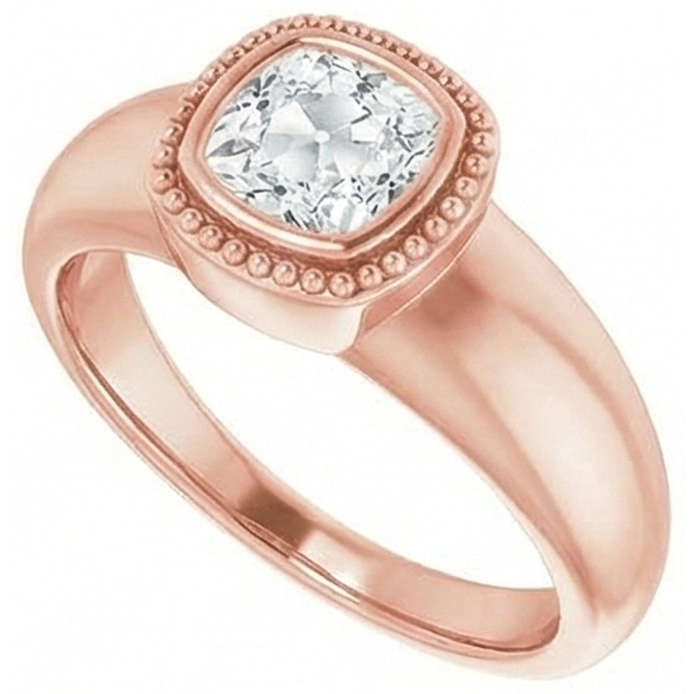Cushion Old Miner Natural Earth Mined Diamond Solitaire Ring Bezel Beaded Style 2 Carats