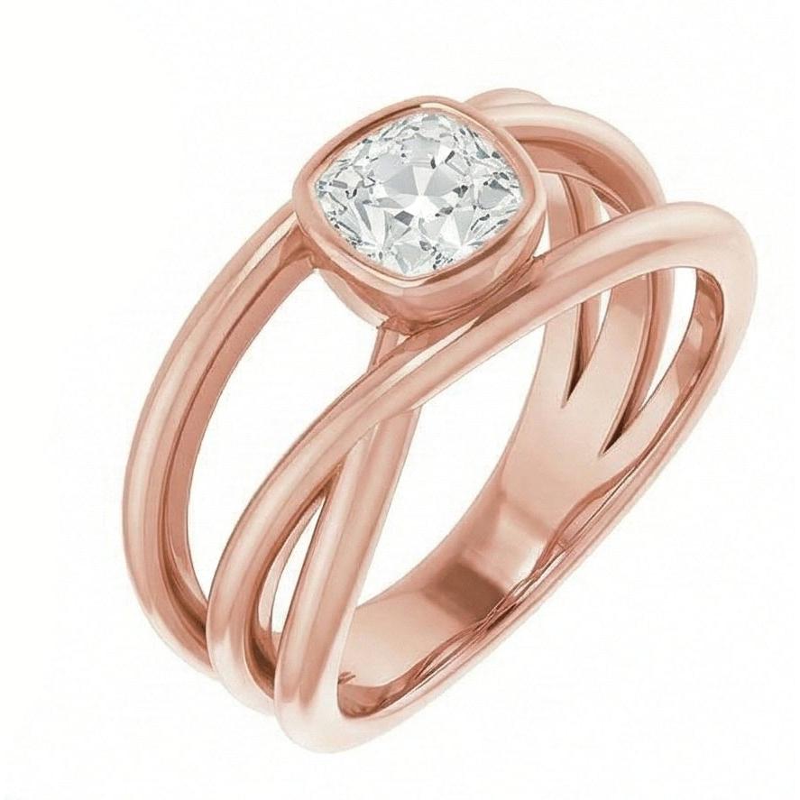 Cushion Old Miner Natural Earth Mined Diamond Solitaire Ring Bezel Set Gold 2.50 Carats