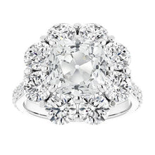Cushion Old Miner Real Diamond Halo Ring Flower Style 19.50 Carats