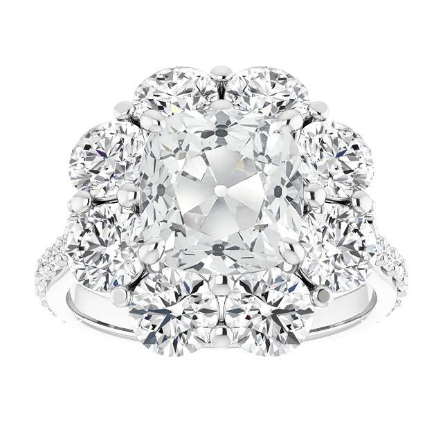 Cushion Old Miner Real Diamond Halo Ring Flower Style 19.50 Carats