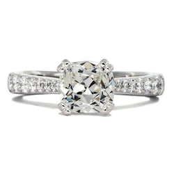 Cushion Old Miner Real Natural Earth Mined Diamond Ring Double Prong Tapered Shank 7 Carats