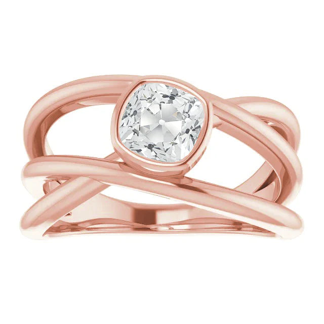 Cushion Old Miner Real Diamond Solitaire Ring Bezel Set Gold 2.50 Carats