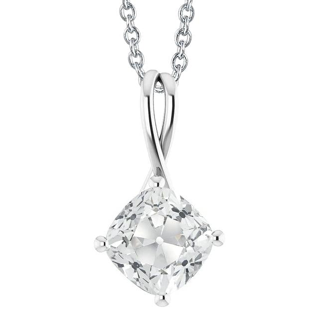 Cushion Old Miner Solitaire Genuine Diamond Pendant 5 Carats Slide Chain