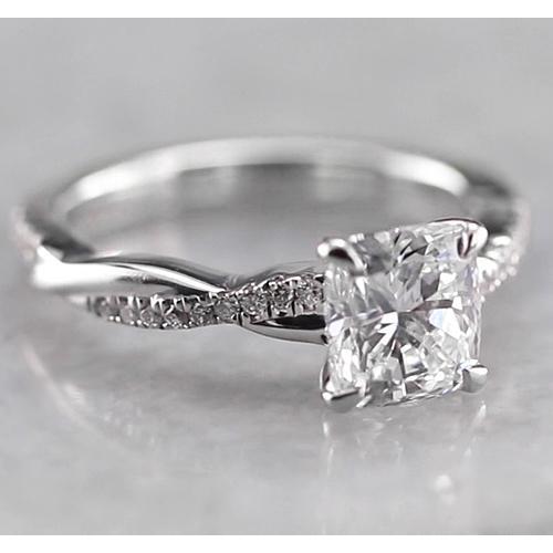 Cushion Real Diamond Engagement Ring 1.50 Carats White Gold 14K 3