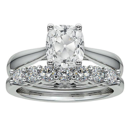 Cushion Real Diamond Old Cut Engagement Ring Round Band Set 4.75 Carats