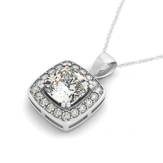 Cushion Real Diamond Pendant Necklace Without Chain 2 Carats 14K White Gold